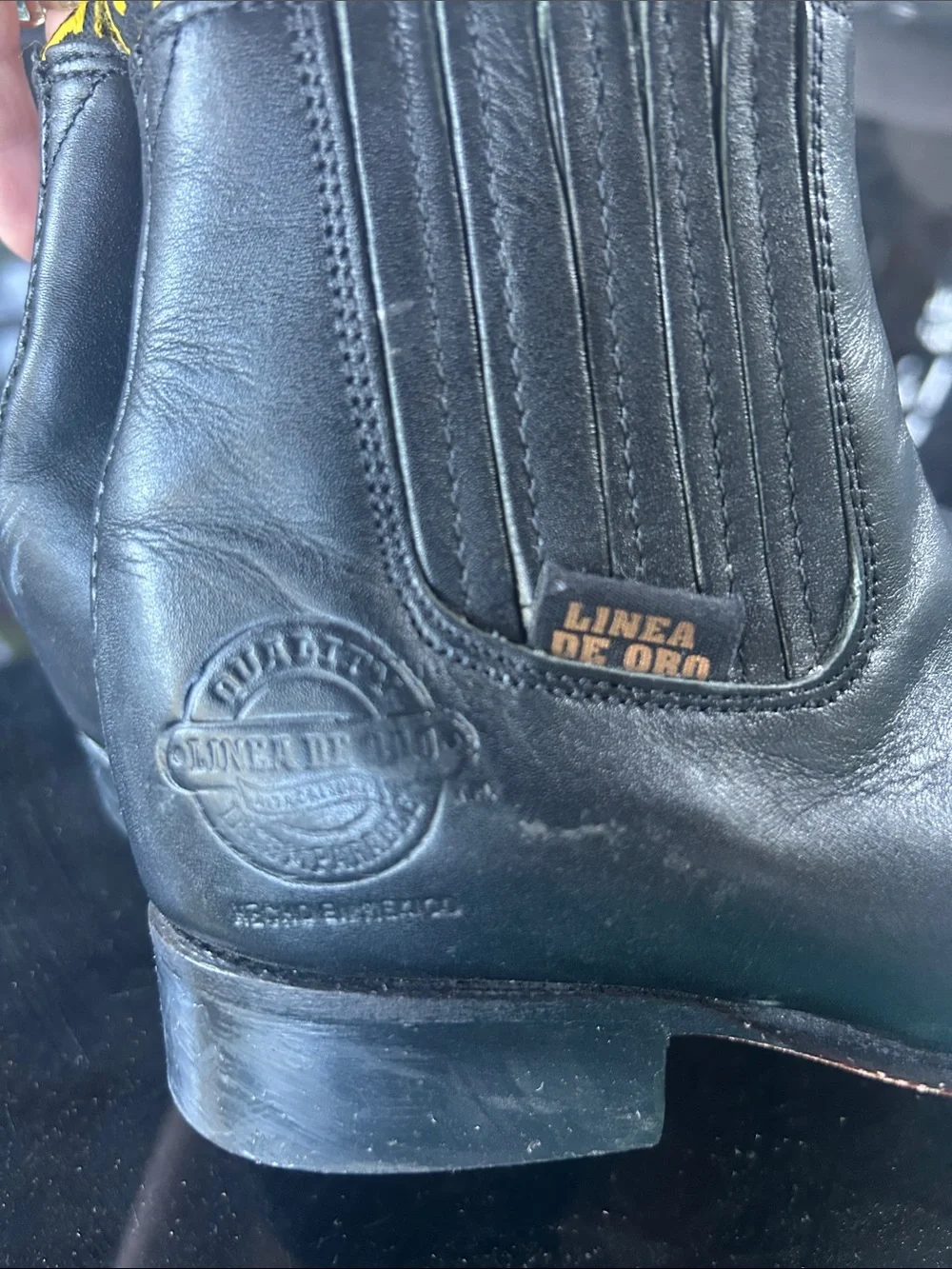 Linea de Oro Kids Black Genuine Leather Cowboy Boots ✨GUC✨Size 12T